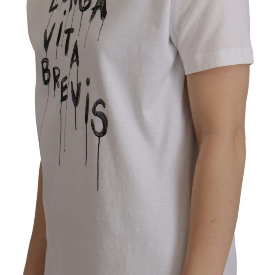 Dolce & Gabbana White Slogan Print Round Neck Cotton T-shirt