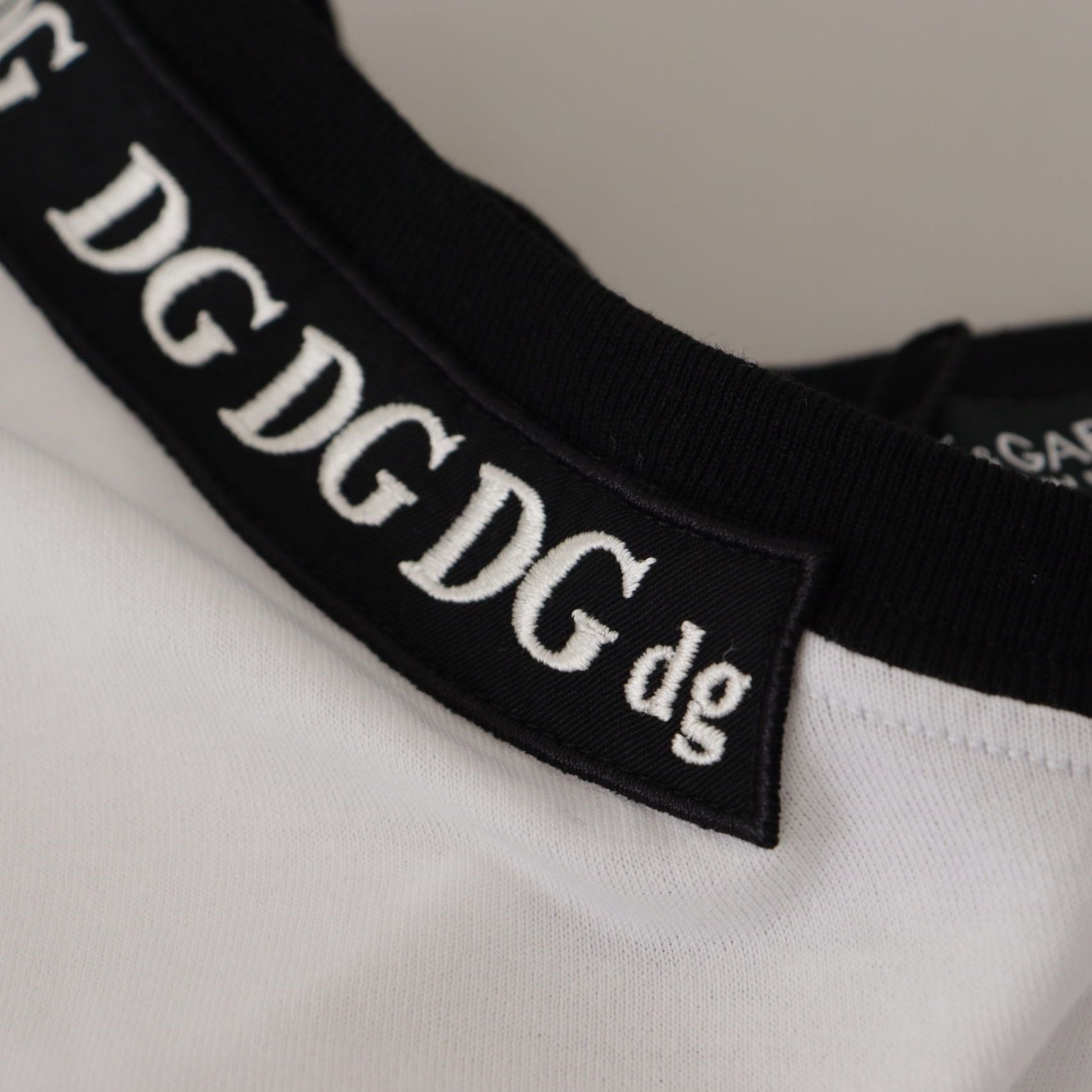 Dolce & Gabbana White Slogan Print Round Neck Cotton T-shirt