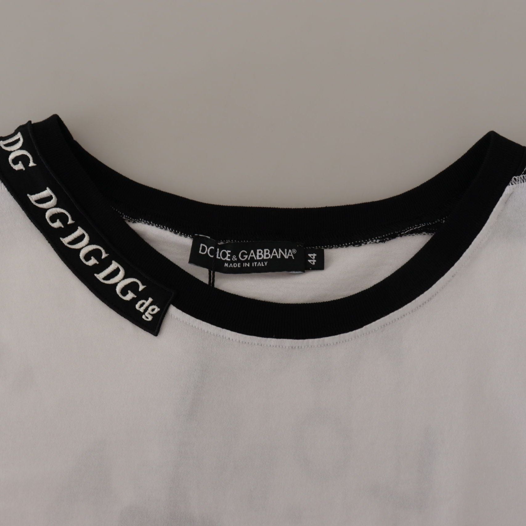 Dolce & Gabbana White Slogan Print Round Neck Cotton T-shirt