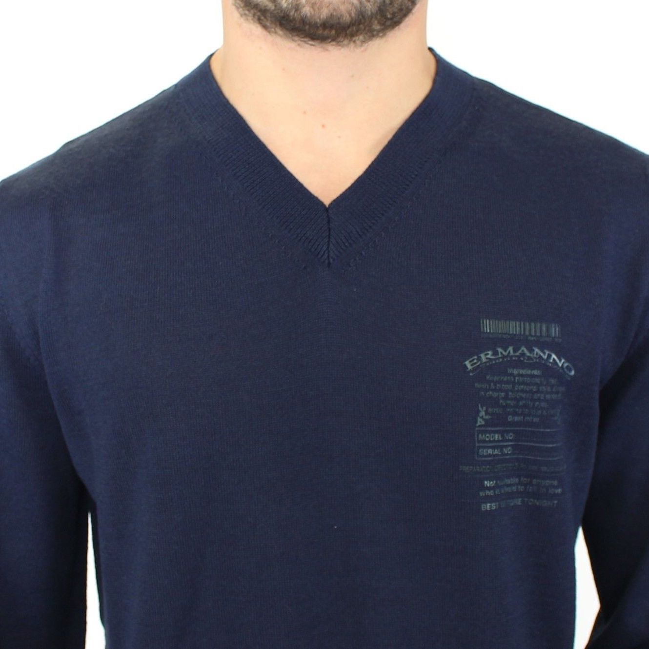 Ermanno Scervino Blue Wool Blend V-neck Pullover Sweater