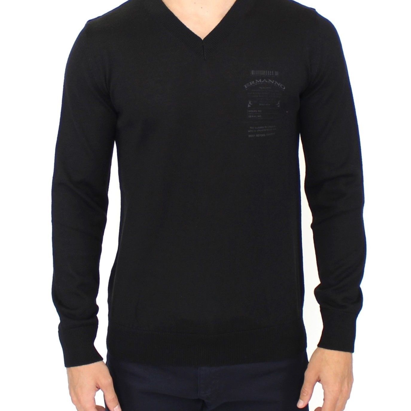Ermanno Scervino Black Wool Blend V-neck Pullover Sweater