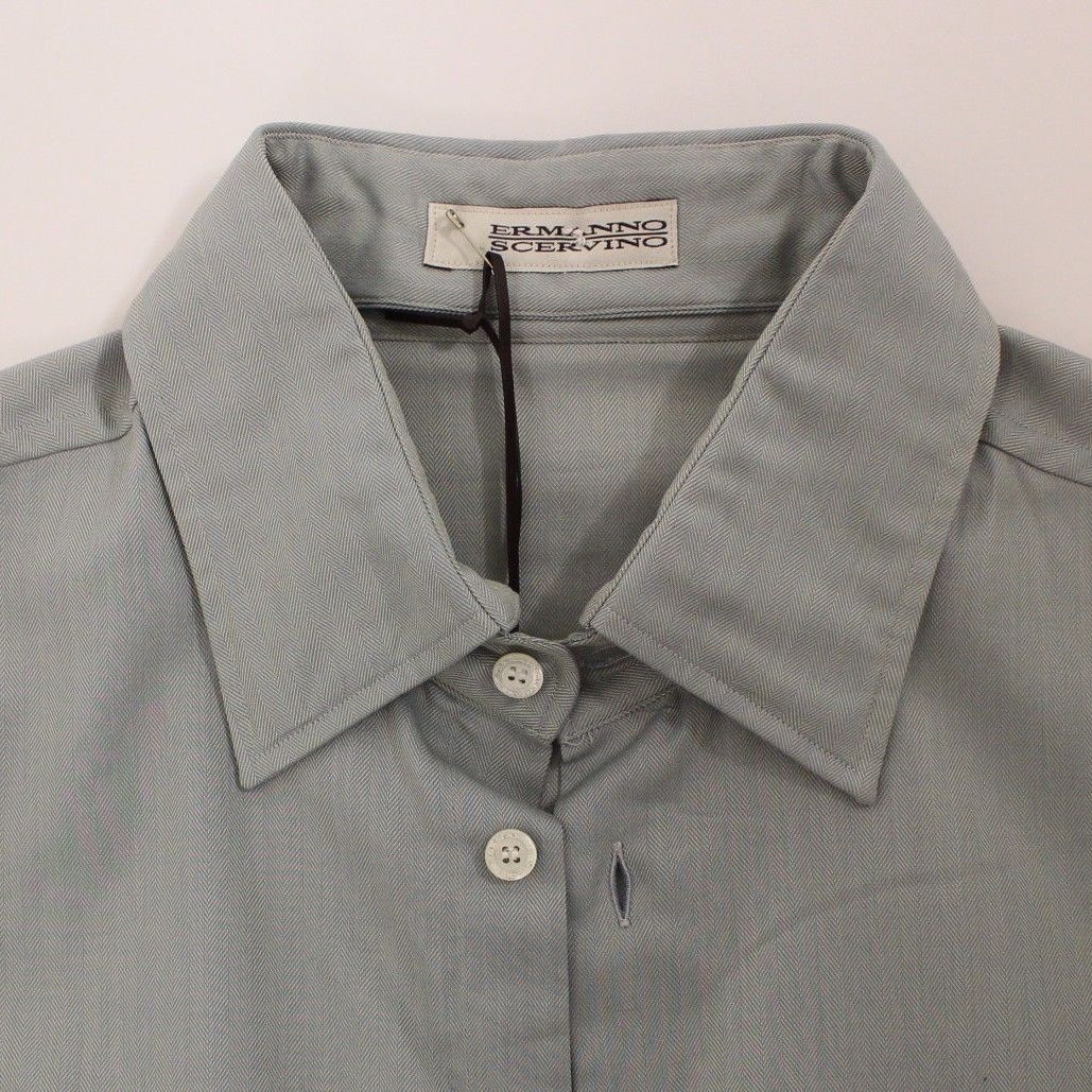 Ermanno Scervino Gray Cotton Long Sleeve Casual Shirt Top