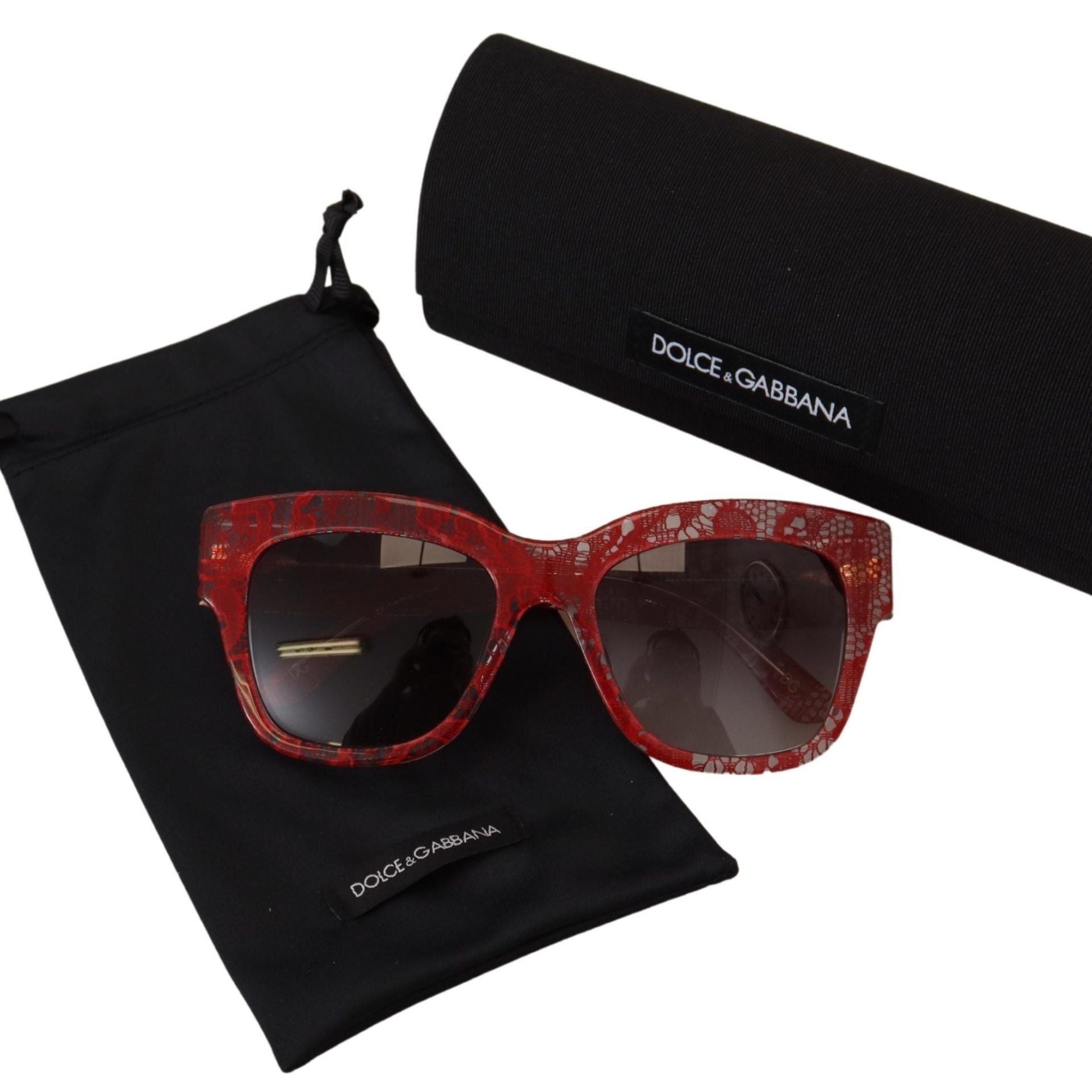 Dolce & Gabbana Red Lace Acetate Rectangle Shades DG4231F Sunglasses