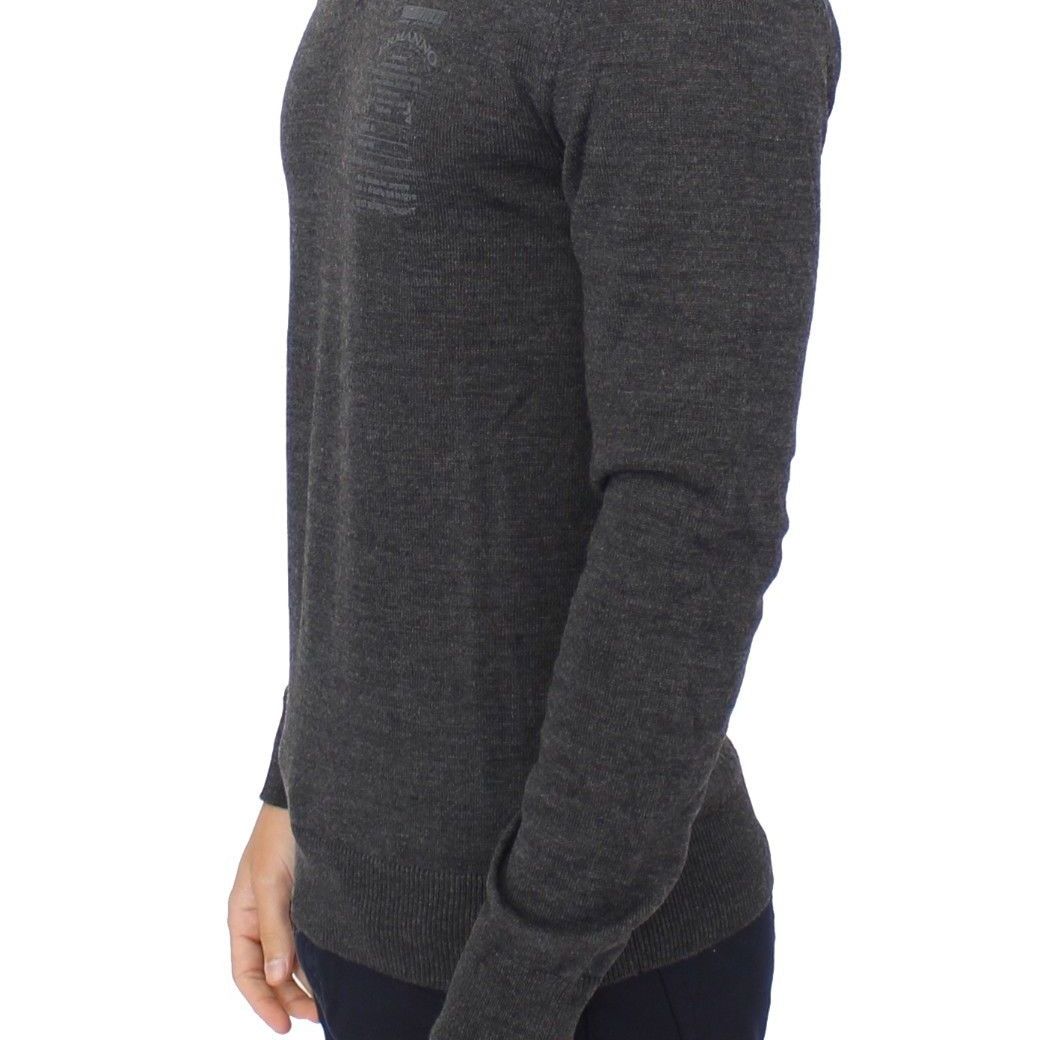 Ermanno Scervino Gray Wool Blend V-neck Pullover Sweater