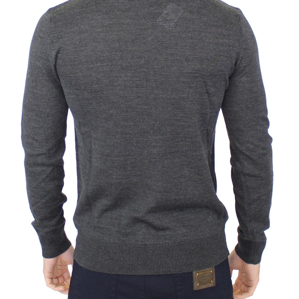 Ermanno Scervino Gray Wool Blend V-neck Pullover Sweater