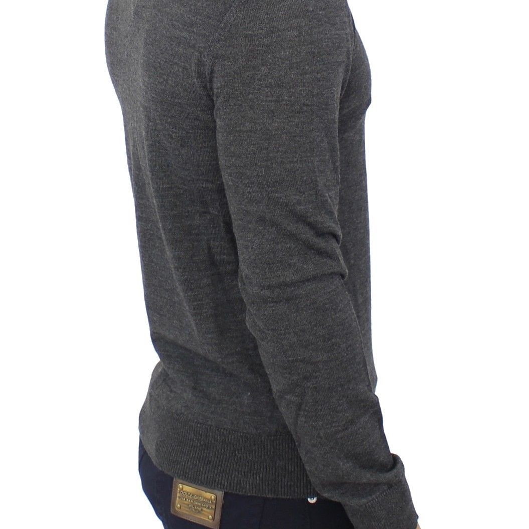 Ermanno Scervino Gray Wool Blend V-neck Pullover Sweater