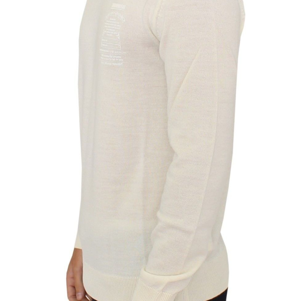 Ermanno Scervino Off White Wool Blend V-neck Pullover Sweater