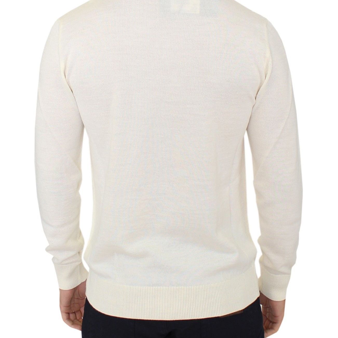 Ermanno Scervino Off White Wool Blend V-neck Pullover Sweater