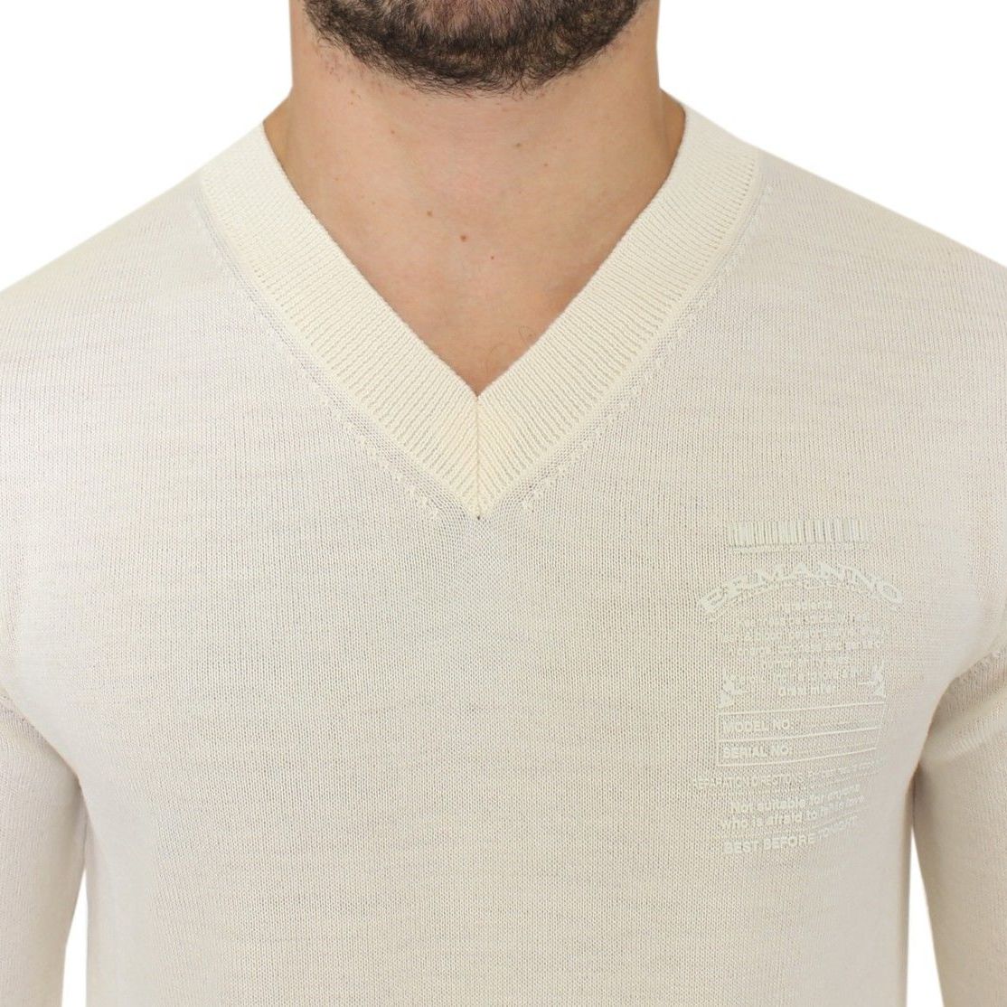 Ermanno Scervino Off White Wool Blend V-neck Pullover Sweater