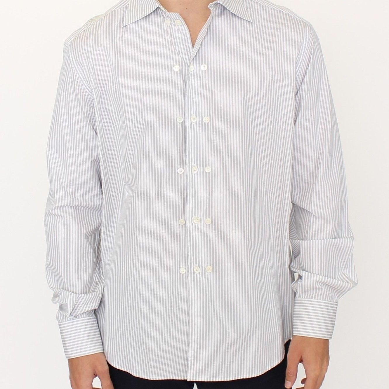Ermanno Scervino White Gray Striped Regular Fit Casual Shirt