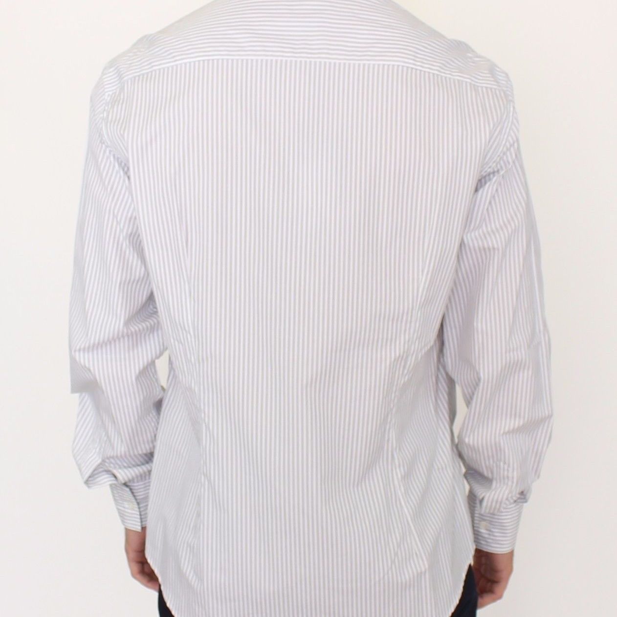 Ermanno Scervino White Gray Striped Regular Fit Casual Shirt