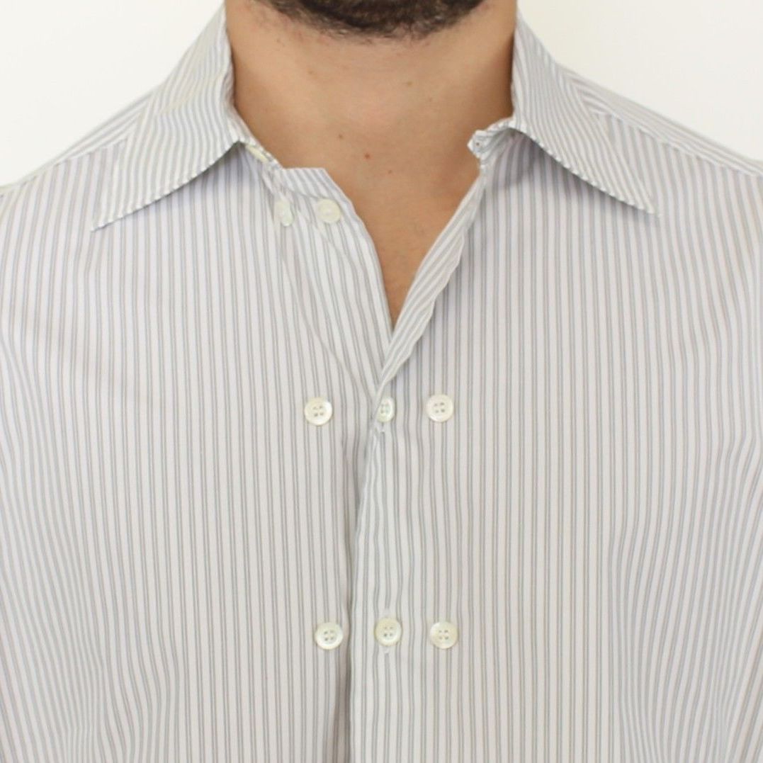 Ermanno Scervino White Gray Striped Regular Fit Casual Shirt
