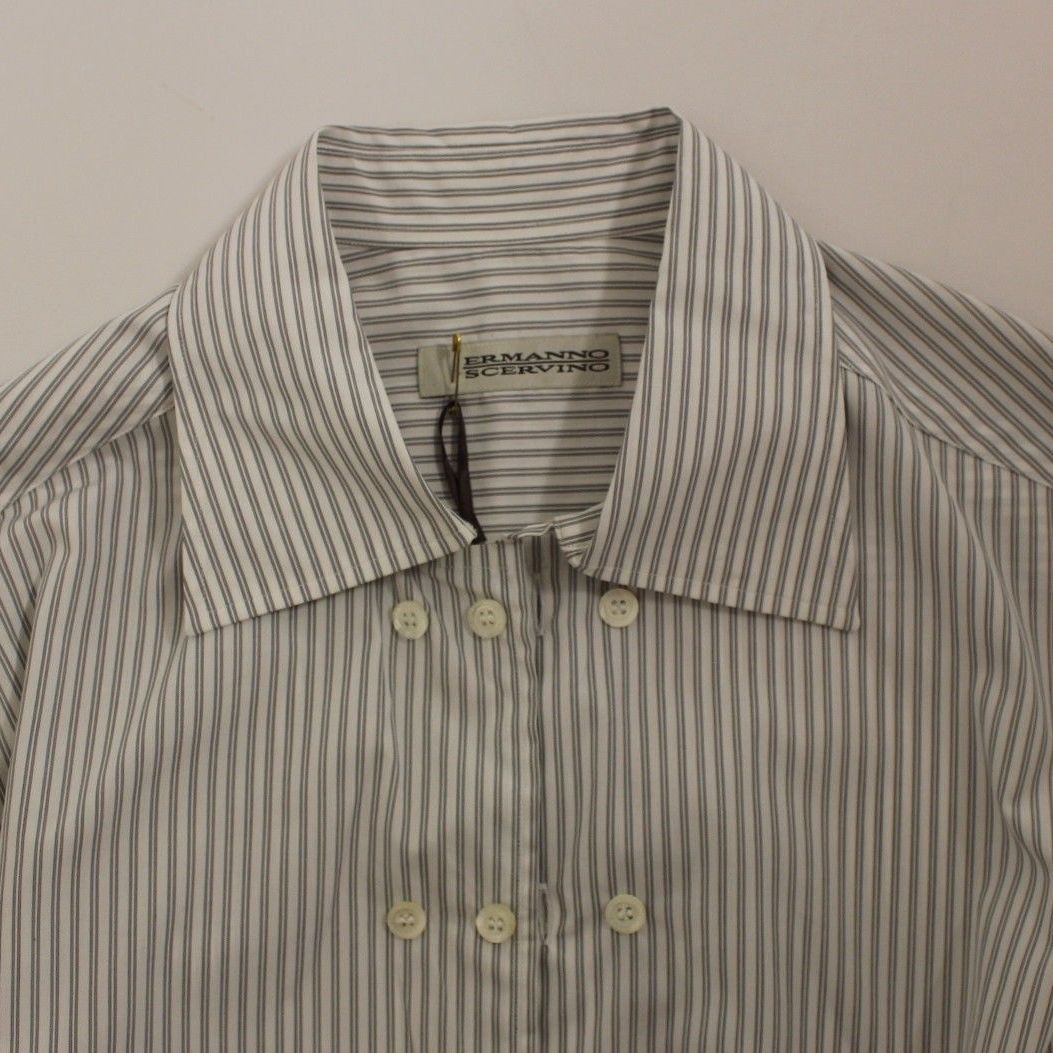 Ermanno Scervino White Gray Striped Regular Fit Casual Shirt