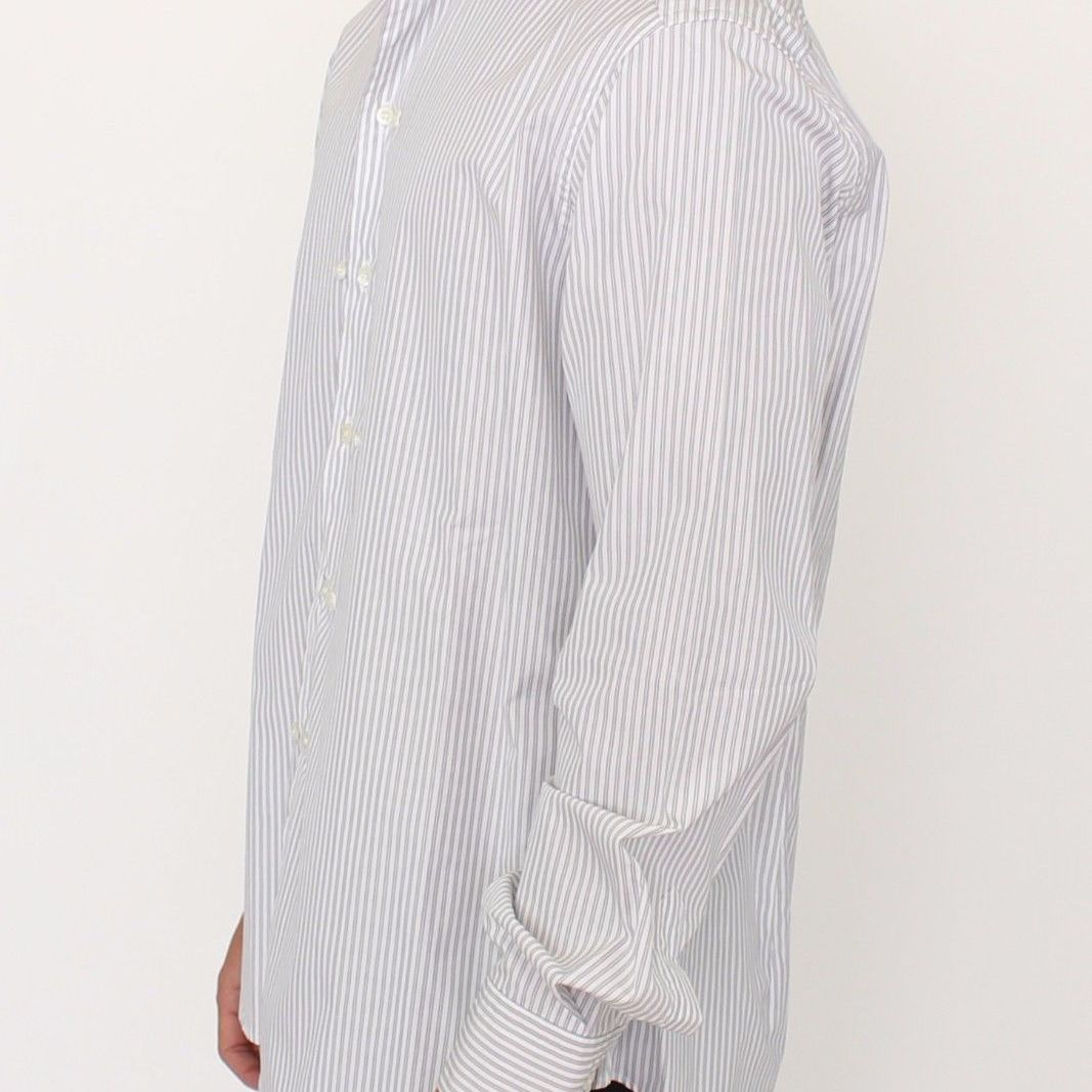 Ermanno Scervino White Gray Striped Regular Fit Casual Shirt