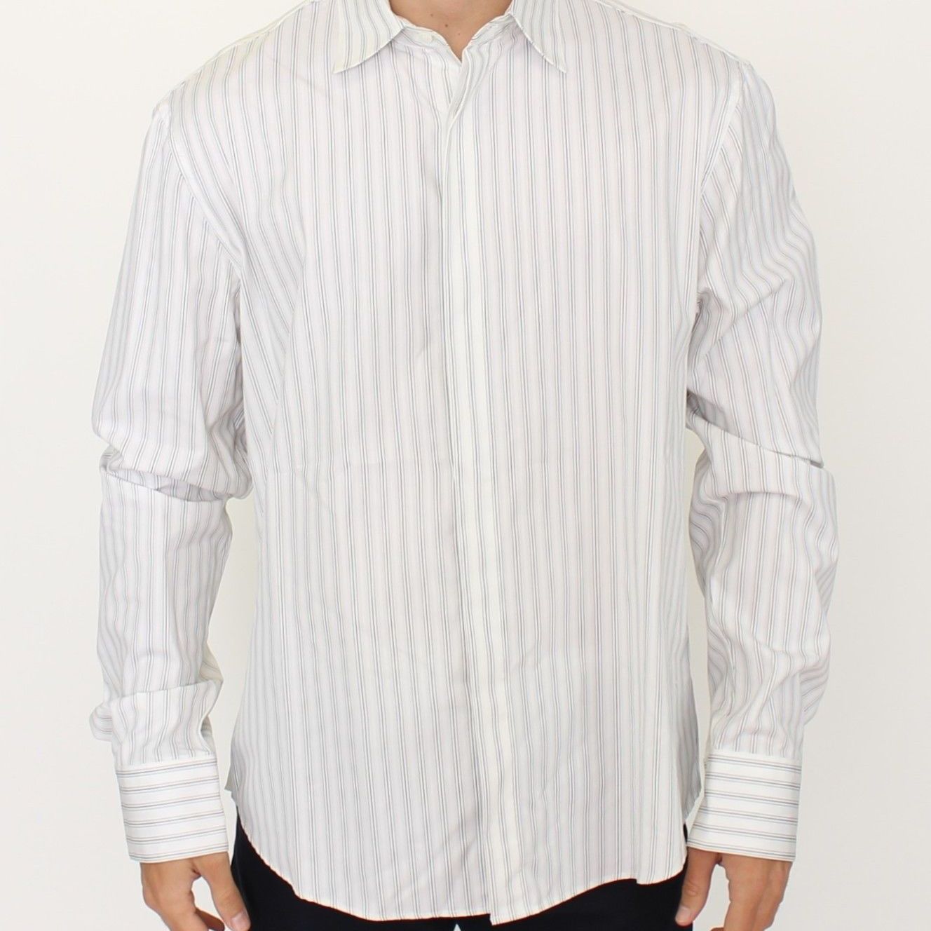 Ermanno Scervino White Black Striped Regular Fit Casual Shirt