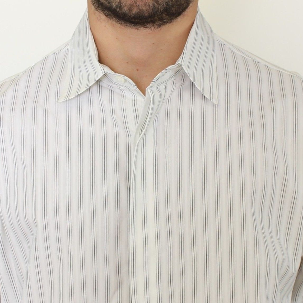 Ermanno Scervino White Black Striped Regular Fit Casual Shirt