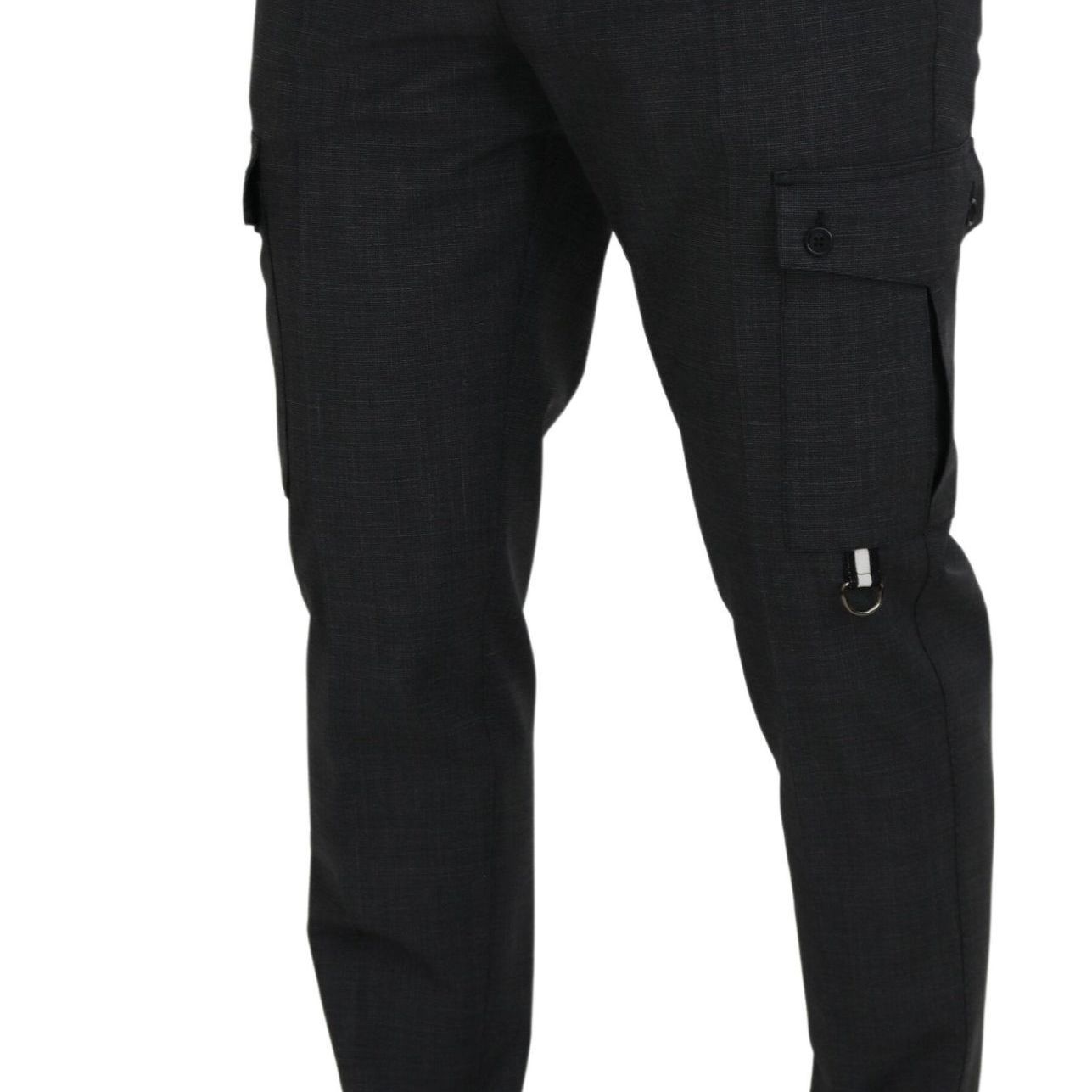 Dolce & Gabbana Gray Checked Cargo Trousers Stretch Pants