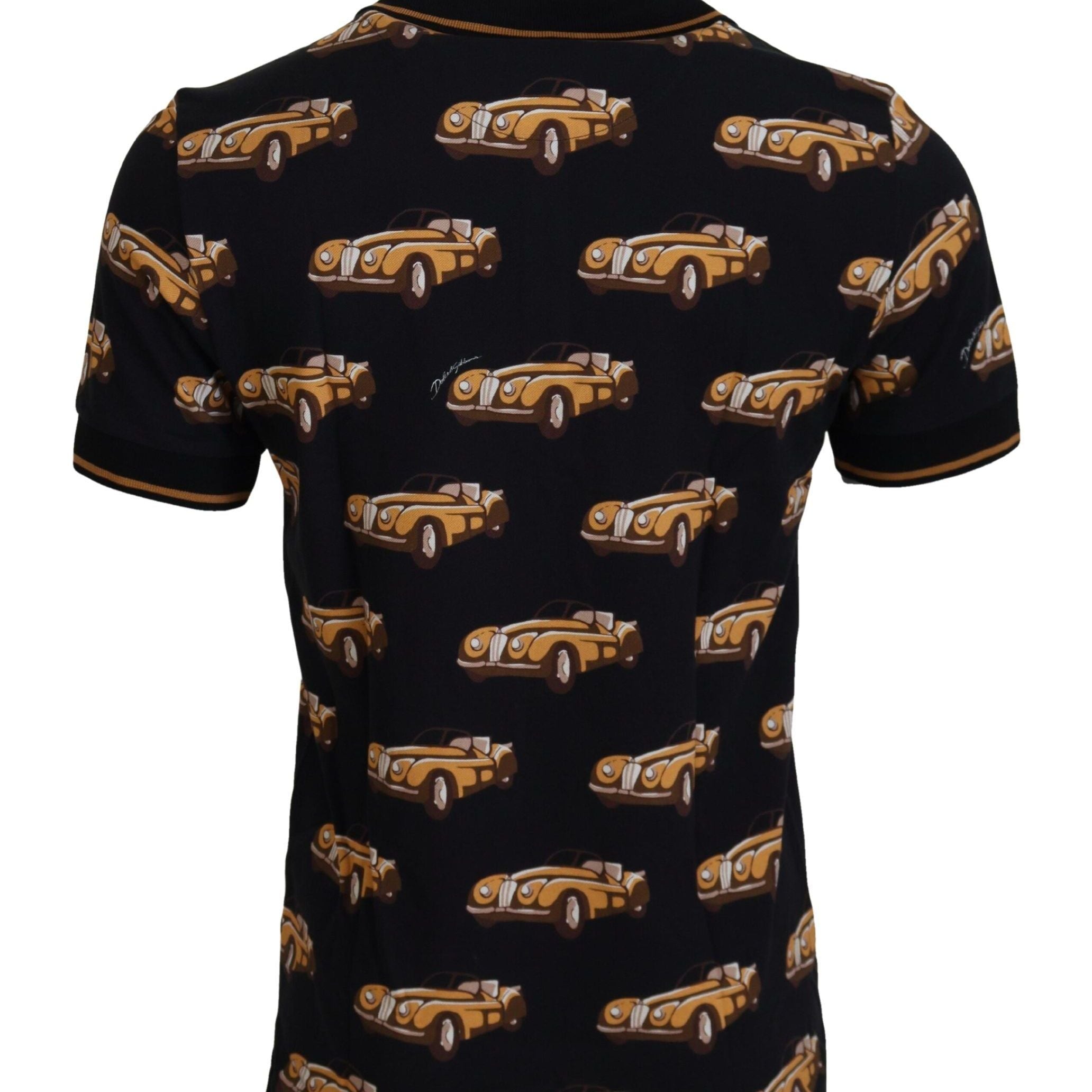 Dolce & Gabbana Black Car Print Short Sleeve Polo T-shirt