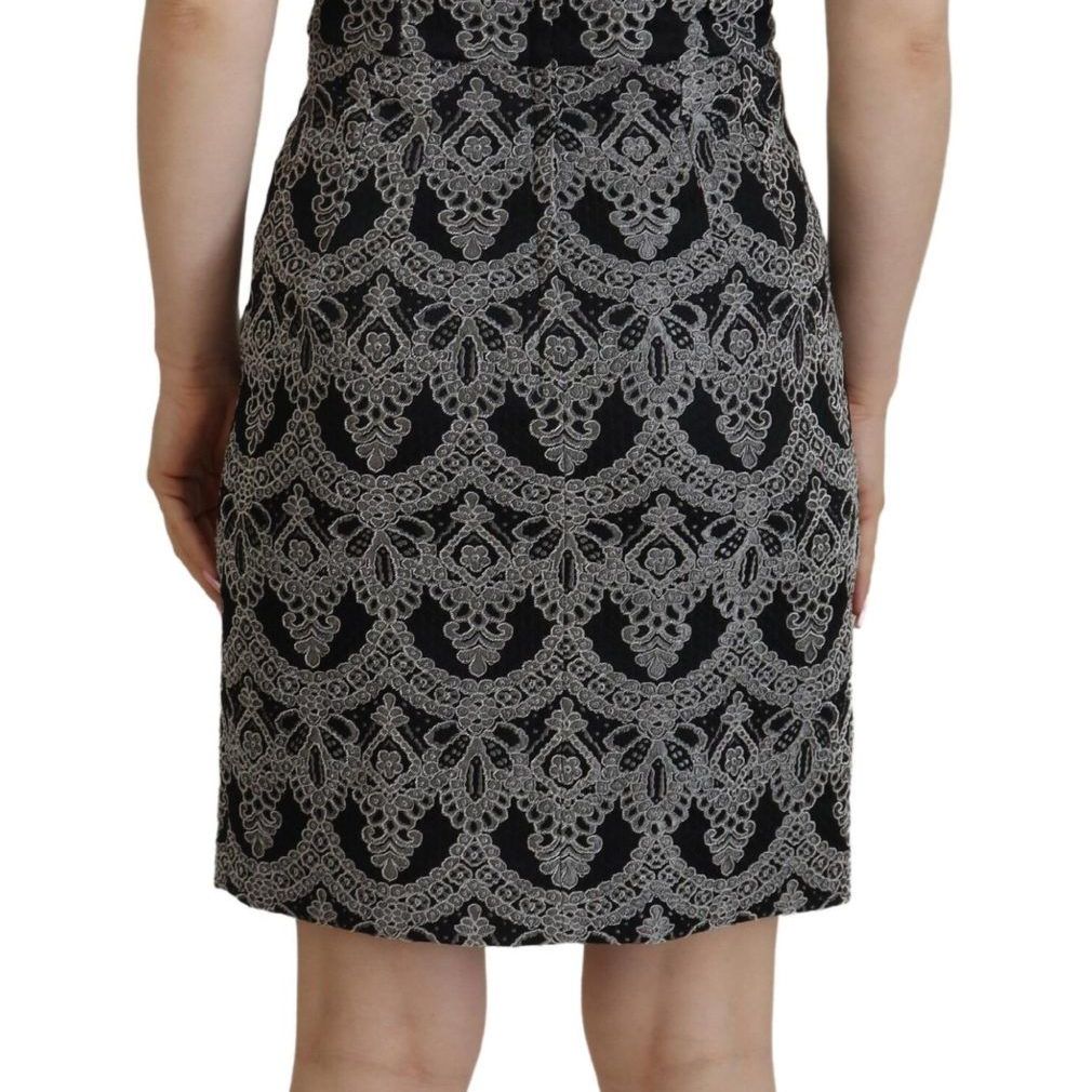 Dolce & Gabbana Black Gray Jacquard Sheath Bodycon Dress