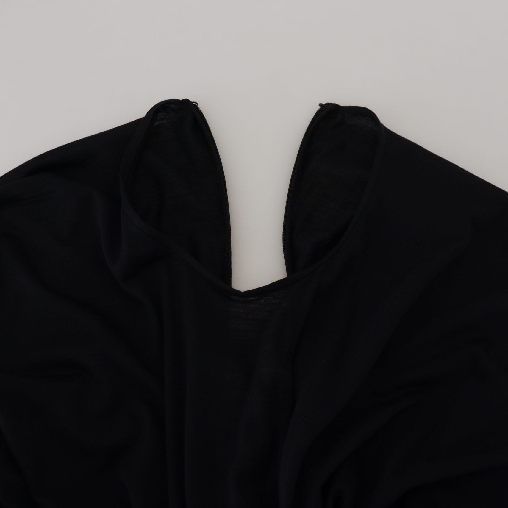Dolce & Gabbana Black Sheath Midi Gown Wool Wrap Dress