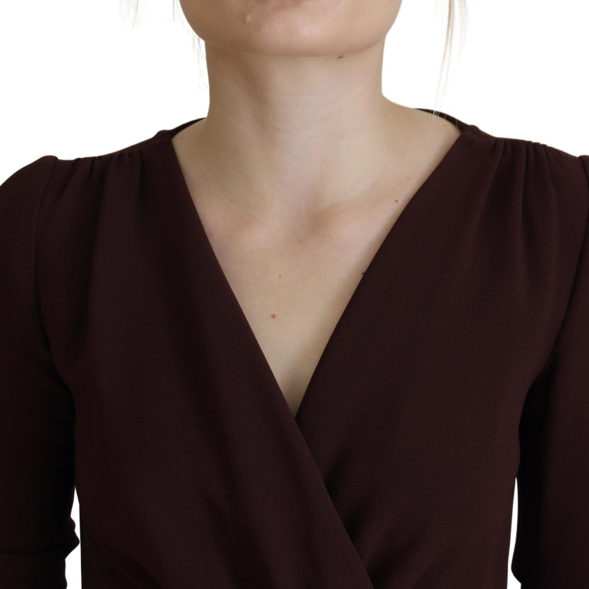 Dolce & Gabbana Brown Wrap Long Sleeve Midi Stretch Dress