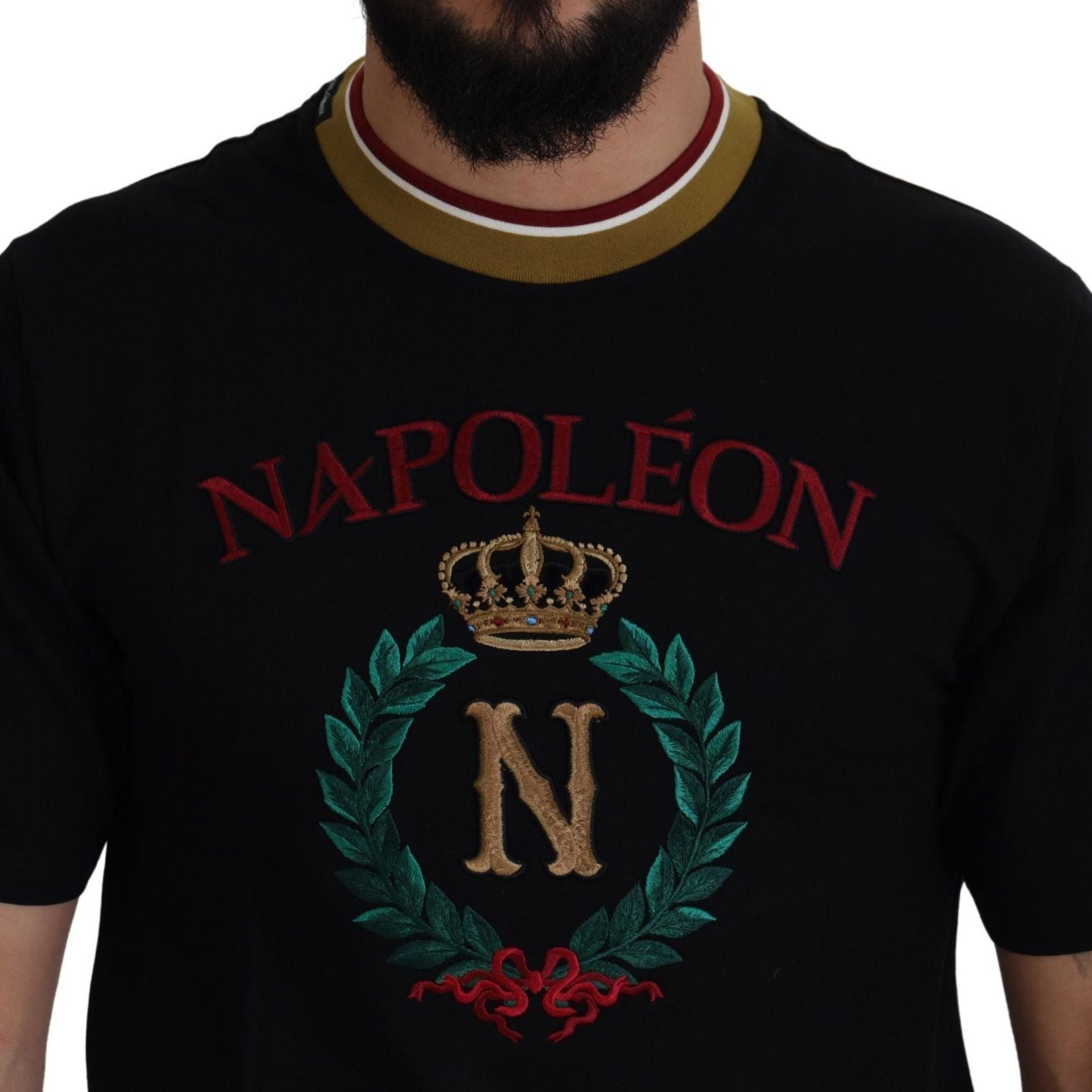 Dolce & Gabbana Black Cotton Embroidered Crewneck T-shirt