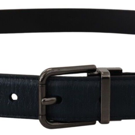 Dolce & Gabbana Blue Leather Silver Metal Buckle Vintage Belt