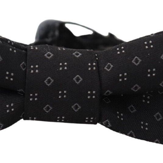 Dolce & Gabbana Black Pattern Silk Adjustable Neck Papillon Bow Tie