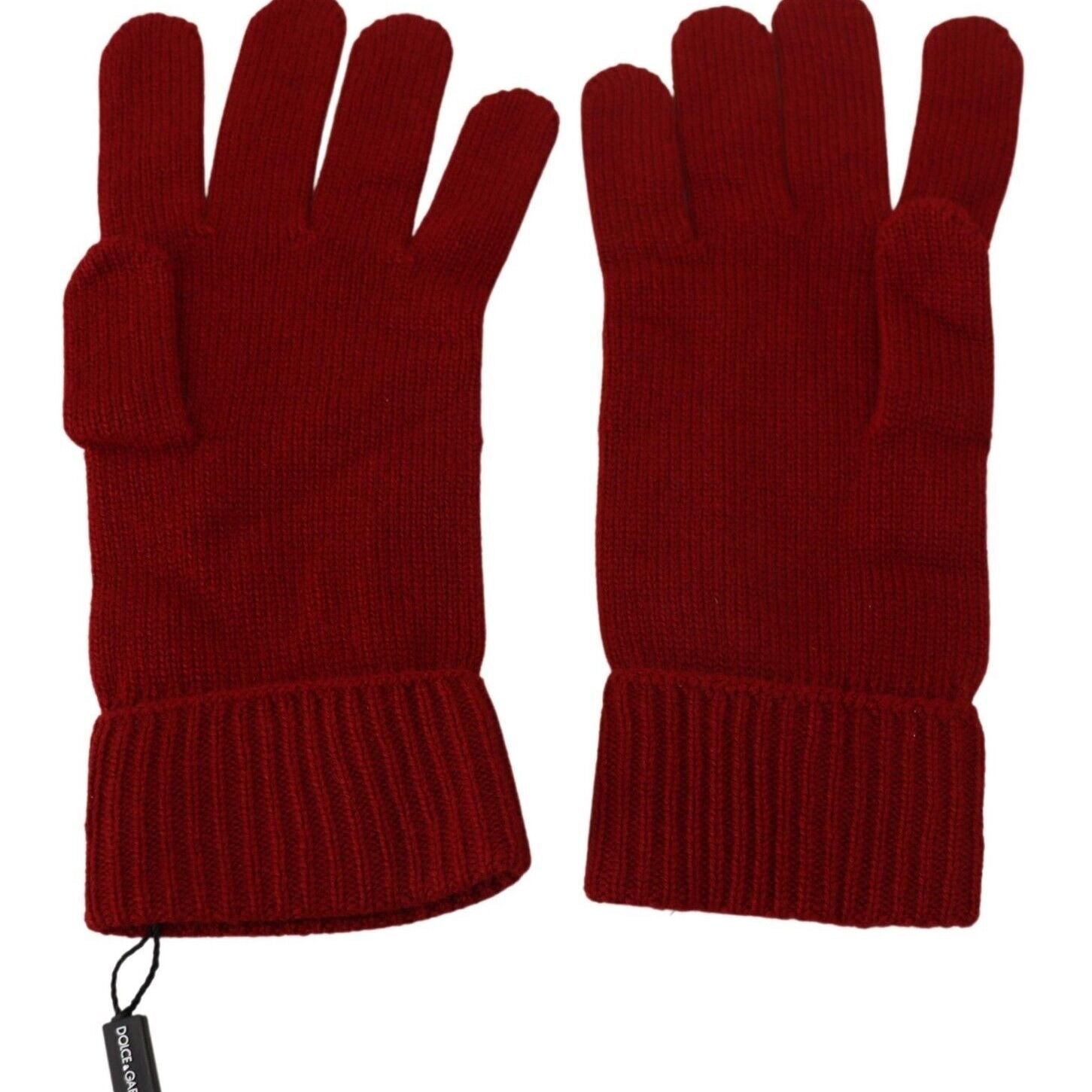 Dolce & Gabbana Red 100% Cashmere Knit Hands Mitten Mens Gloves