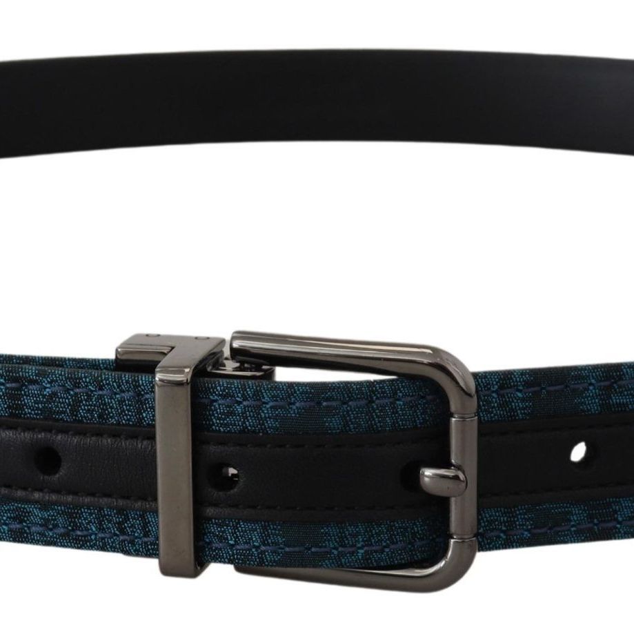 Dolce & Gabbana Blue Jacquard Moire Silver Metal Belt Men