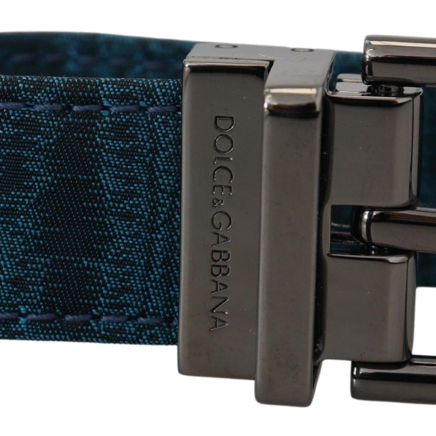 Dolce & Gabbana Blue Jacquard Moire Silver Metal Belt Men