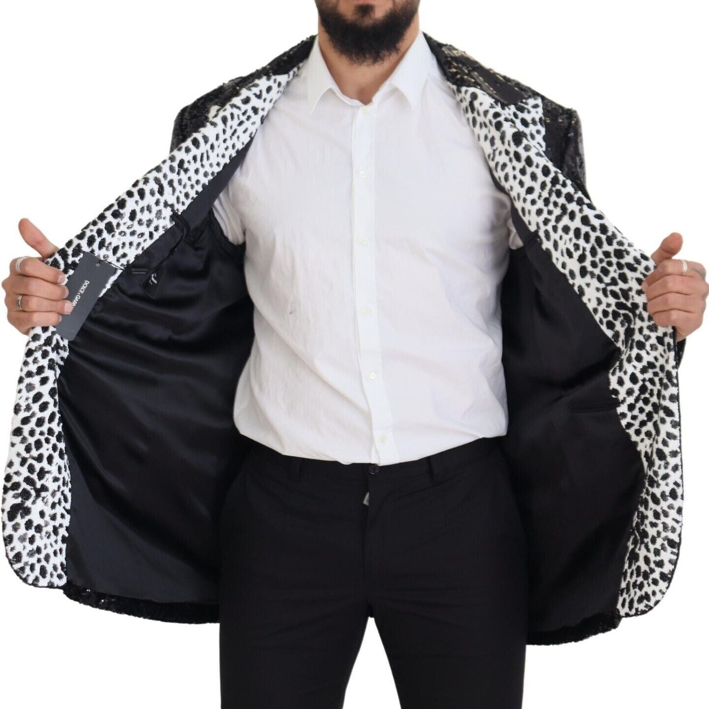 Dolce & Gabbana Black Sequined Cow Pattern Nylon Blazer