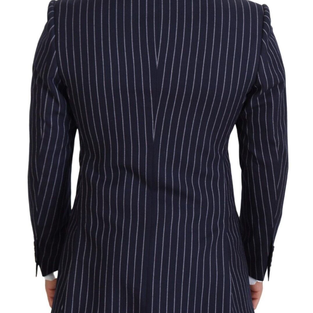 Dolce & Gabbana Dark Blue Stripe Wool Single Breasted Blazer