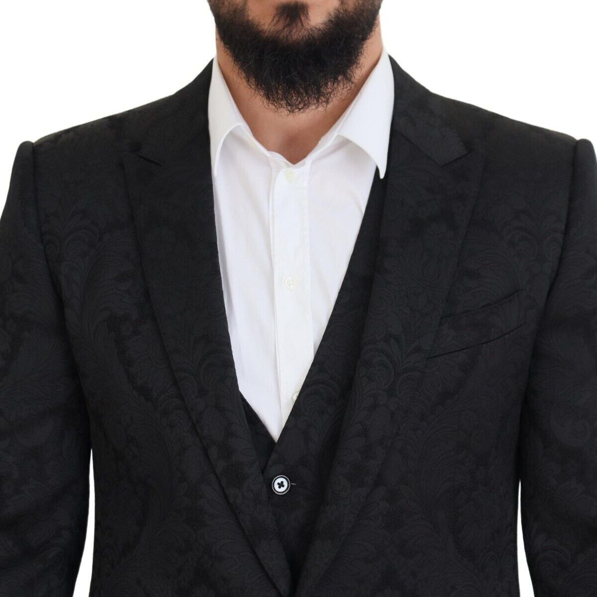 Dolce & Gabbana Black Floral Brocade 2 Piece MARTINI Suit