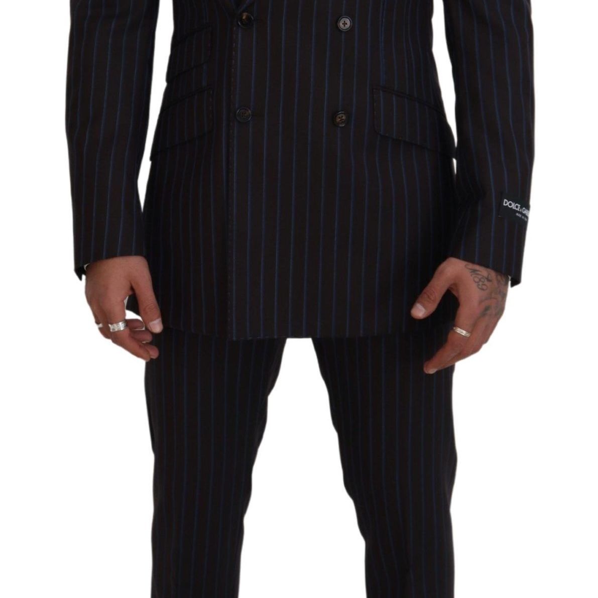 Dolce & Gabbana Black Striped Wool Formal 2 Piece Suit