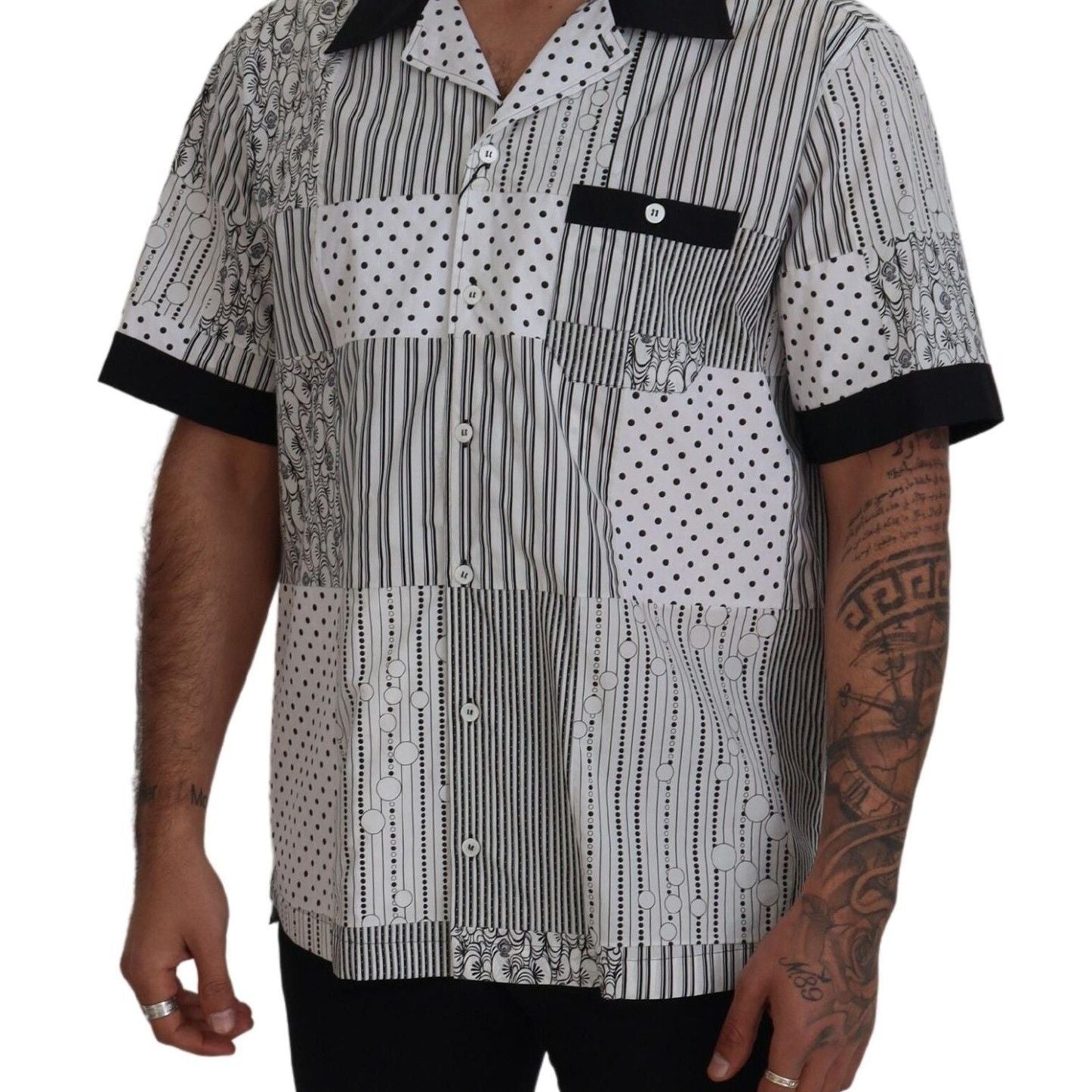 Dolce & Gabbana White Black Patterned Button Down Shirt