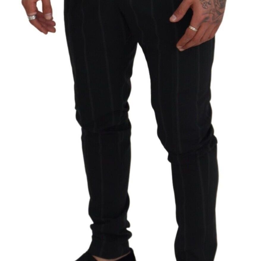 Dolce & Gabbana Black Striped Men Trousers Cotton Pants