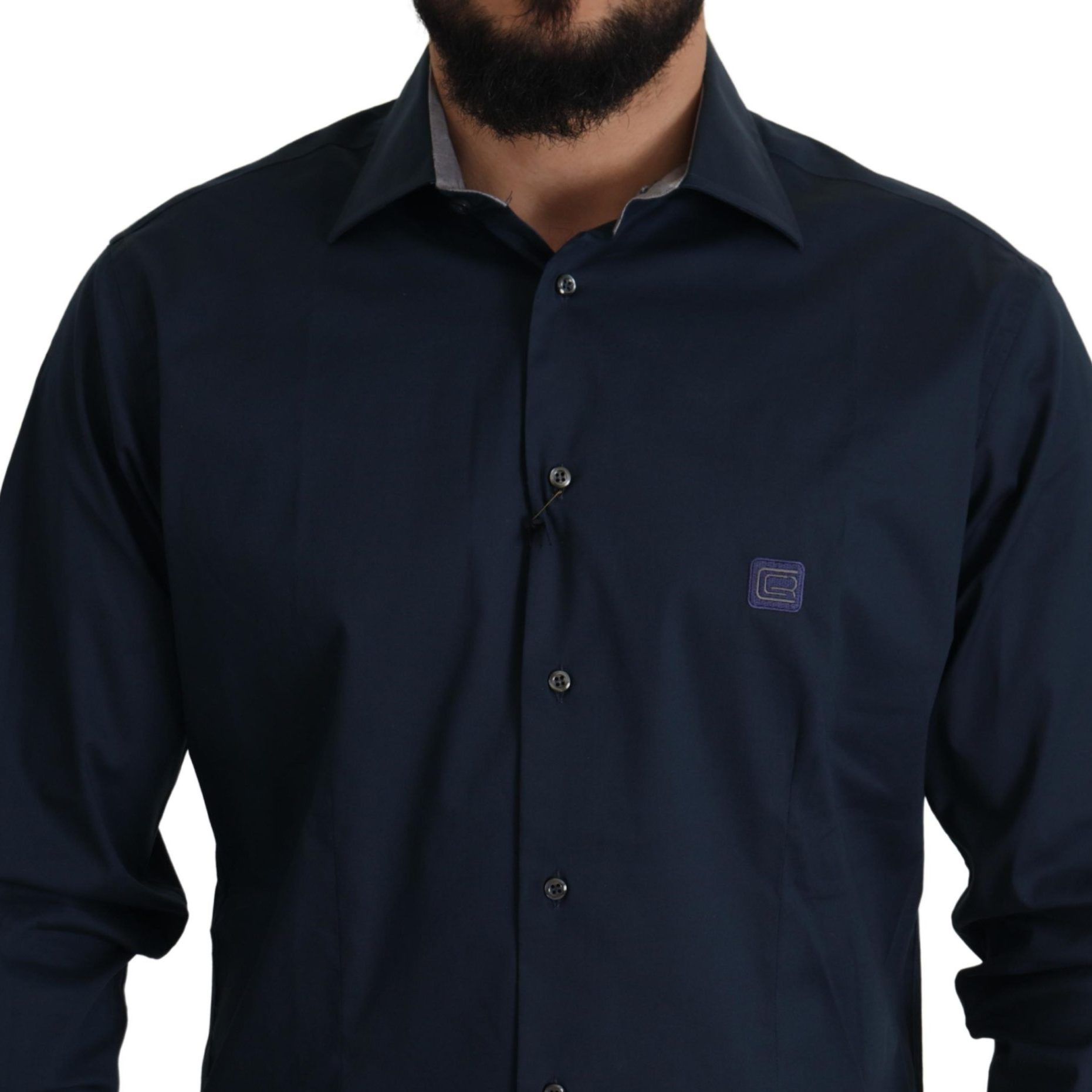 Roberto Cavalli Navy Blue Cotton Dress Formal Shirt