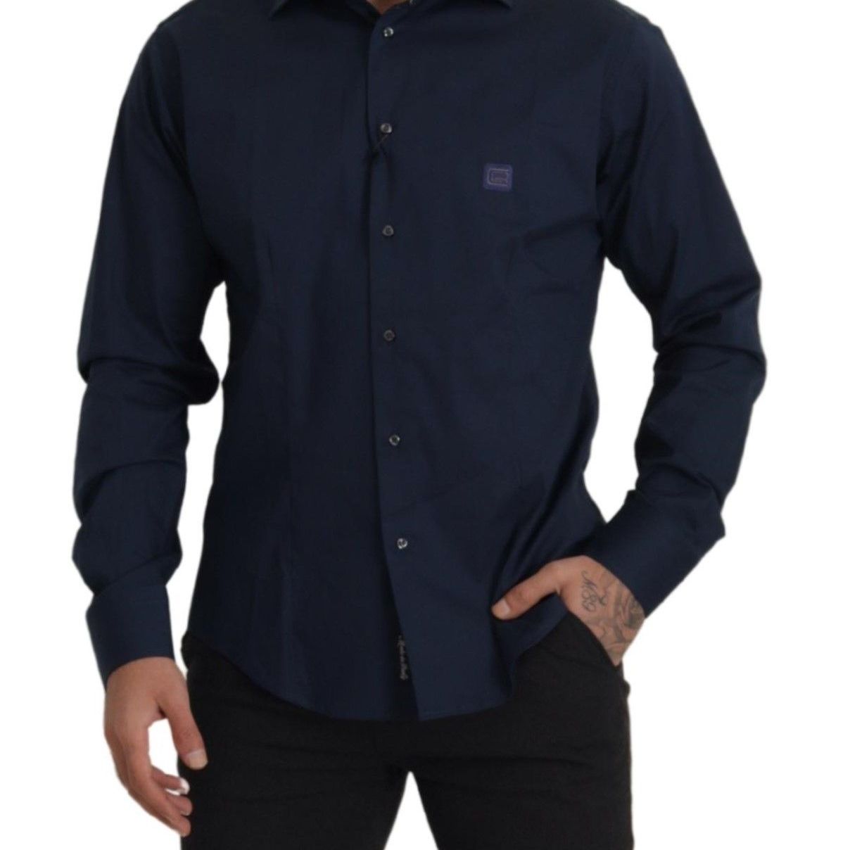 Roberto Cavalli Navy Blue Cotton Dress Formal Shirt