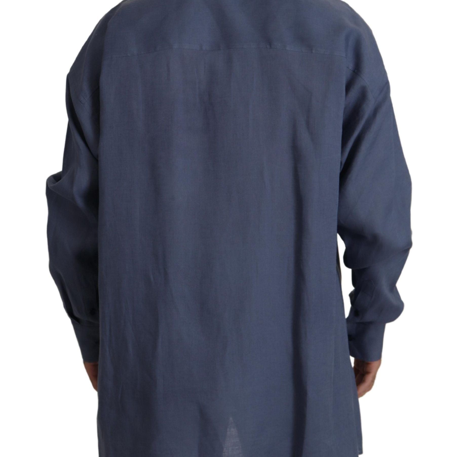Dolce & Gabbana Dark Blue Linen Slim Fit Dress Formal Men Shirt