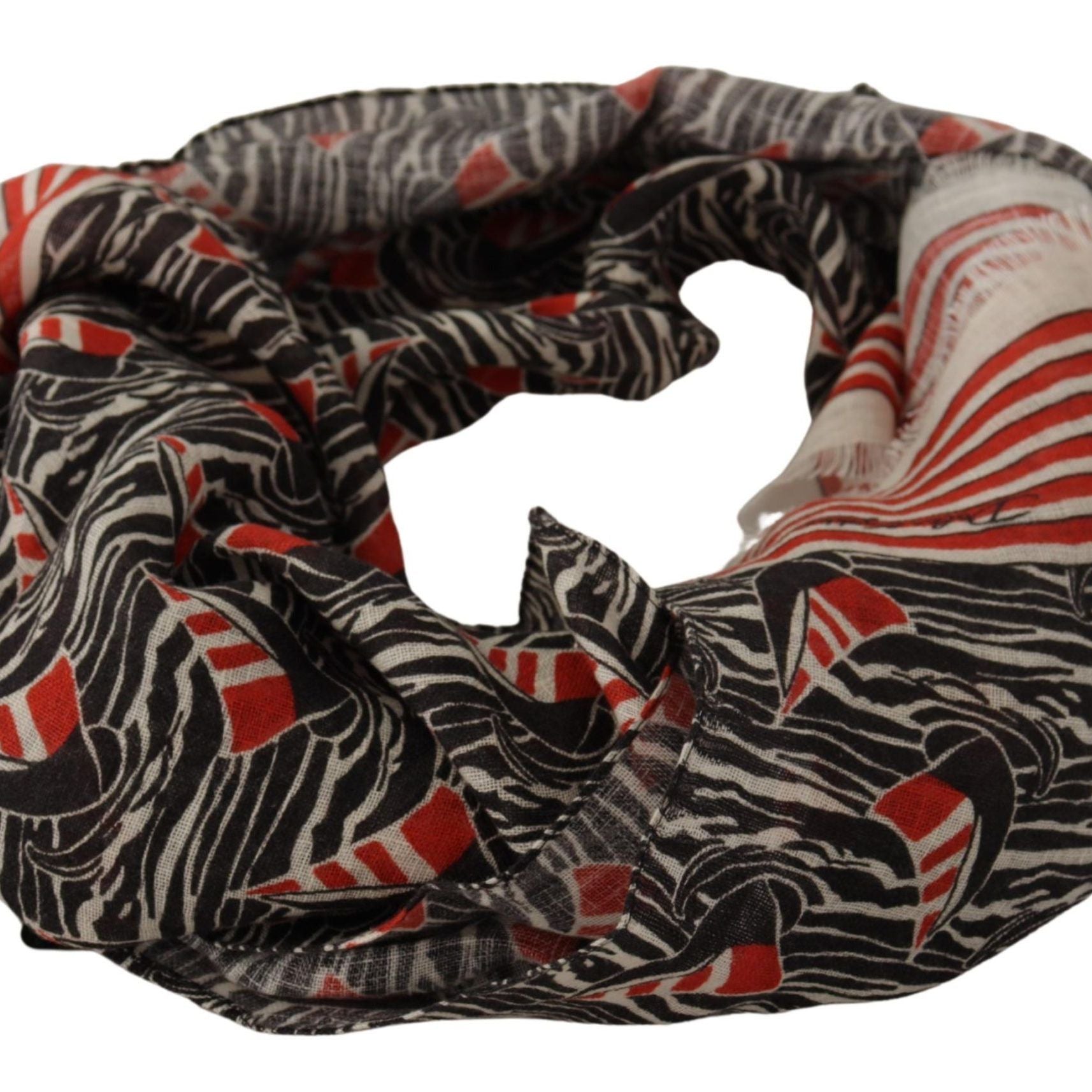 Dolce & Gabbana Black Red Linen Sailboat Stripe Print Shawl Scarf