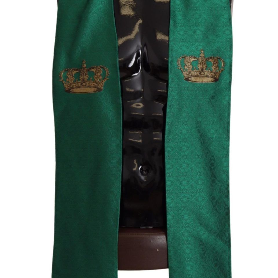 Dolce & Gabbana Green Crown Embroidered Shawl Fringe Blend Silk