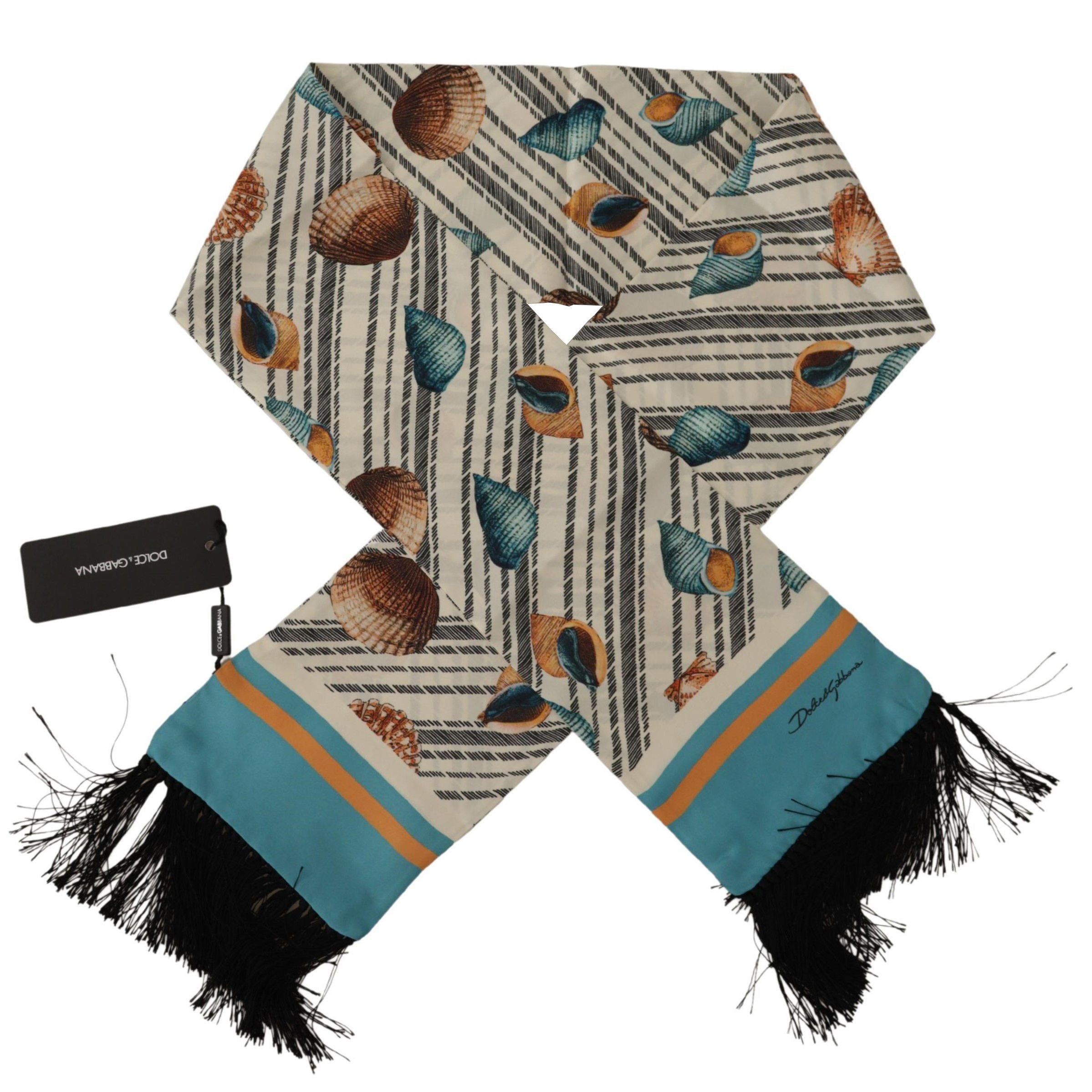Dolce & Gabbana Multicolor Seashells DG Print Silk Shawl Fringe Scarf