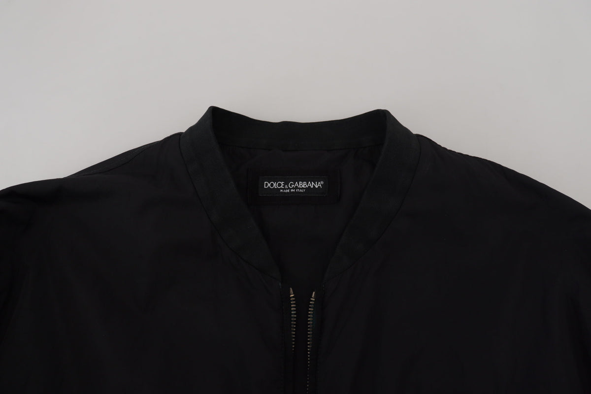 Dolce & Gabbana Black Nylon Logo Bomber Zipper Jacket