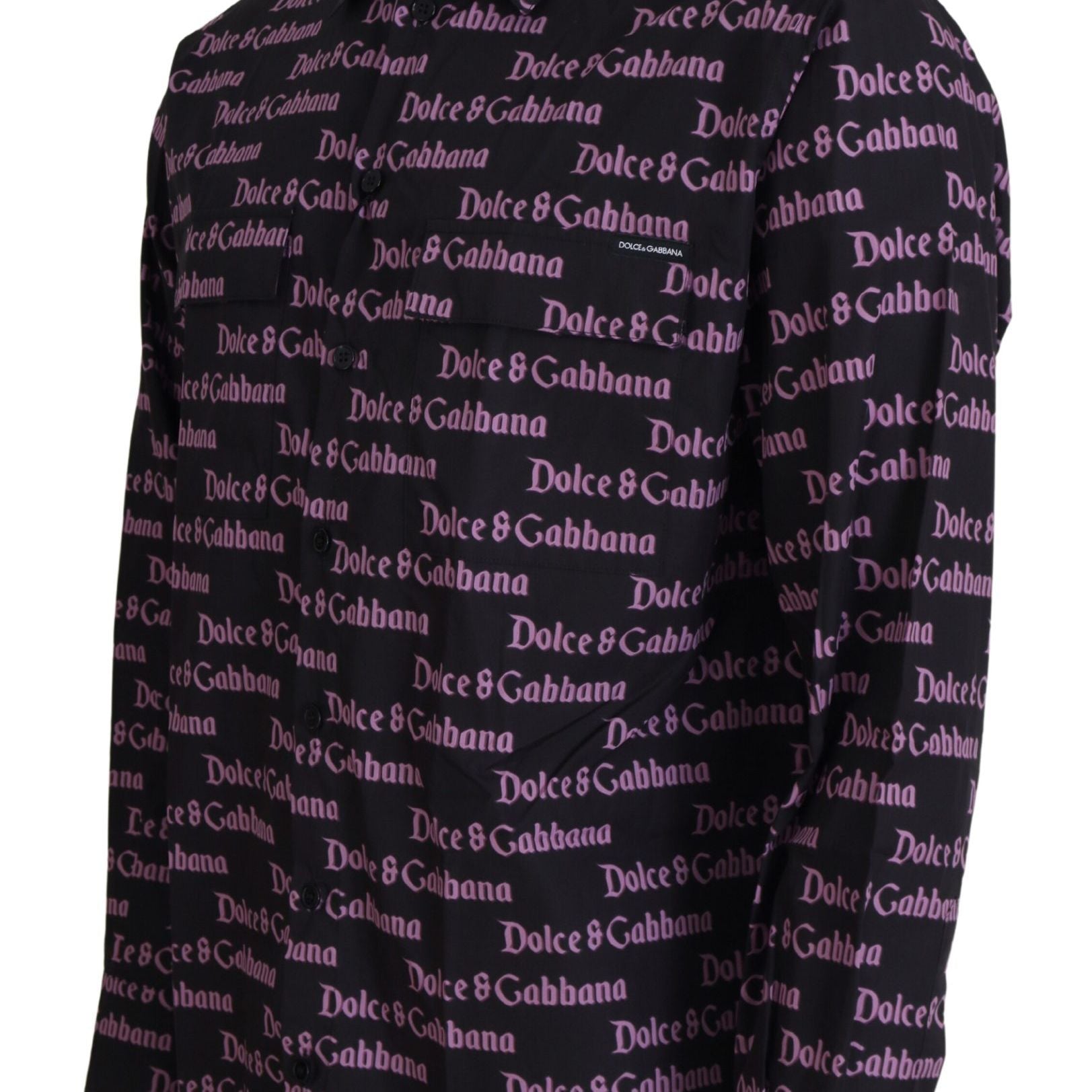 Dolce & Gabbana Black Purple Logo Slim Dress Formal Shirt