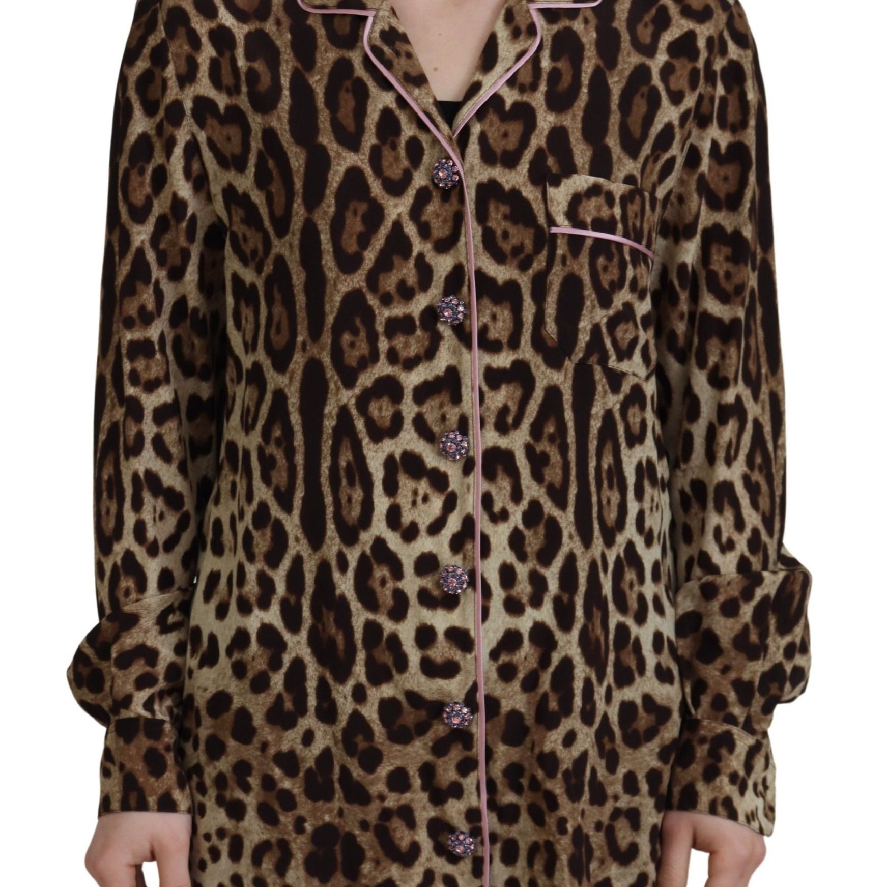 Dolce & Gabbana Brown Leopard Print Long Sleeves Blouse Top