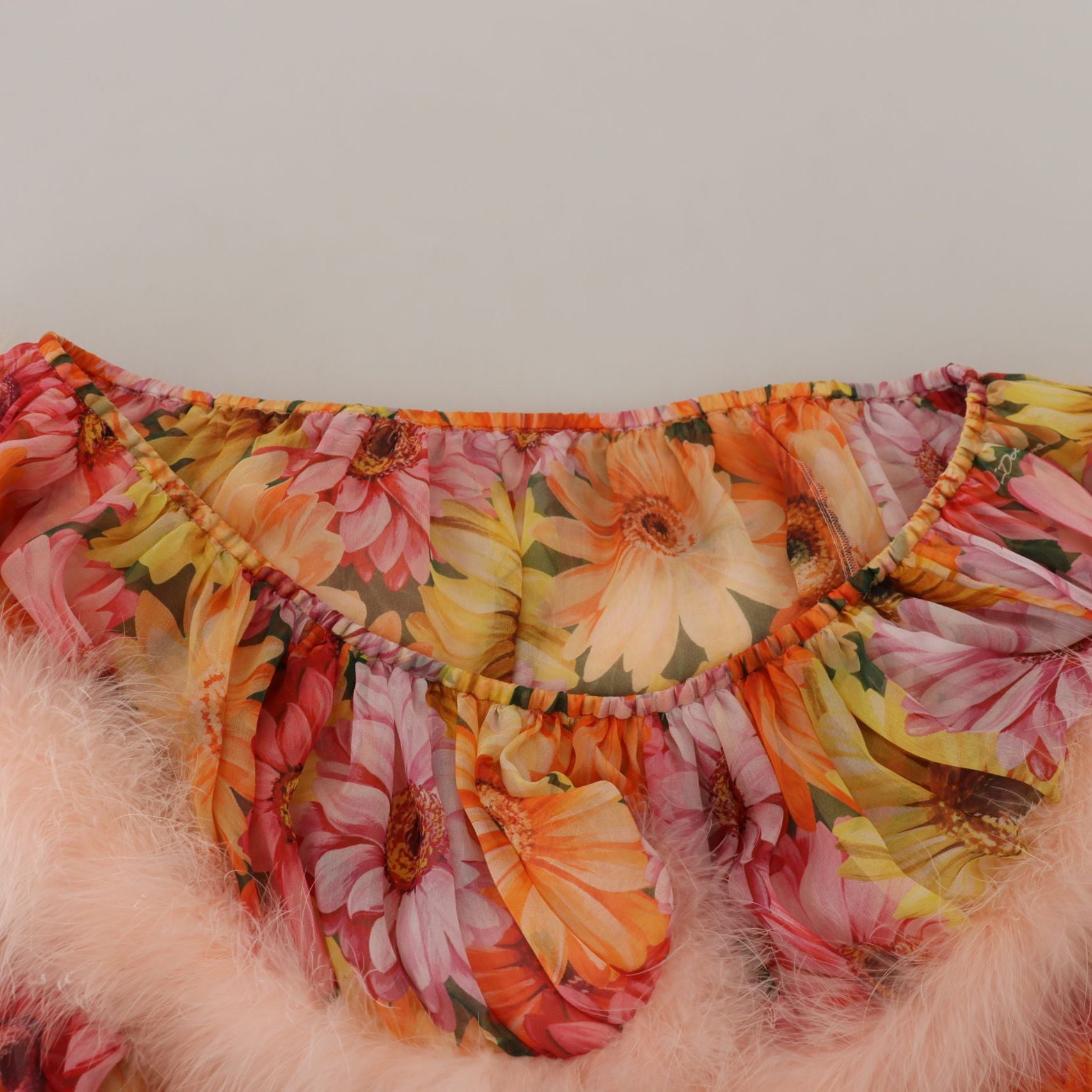 Dolce & Gabbana Multicolor Floral Fur Shearling Blouse Top