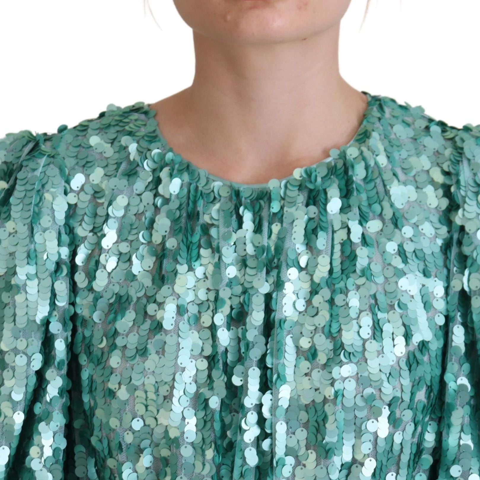 Dolce & Gabbana Blue Sequined Pleated Aline Midi Nylon Dress
