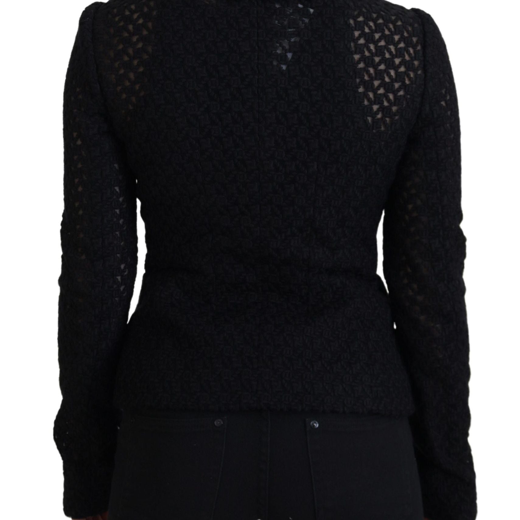 Dolce & Gabbana Black Wool Knitted Button Down Collar Jacket