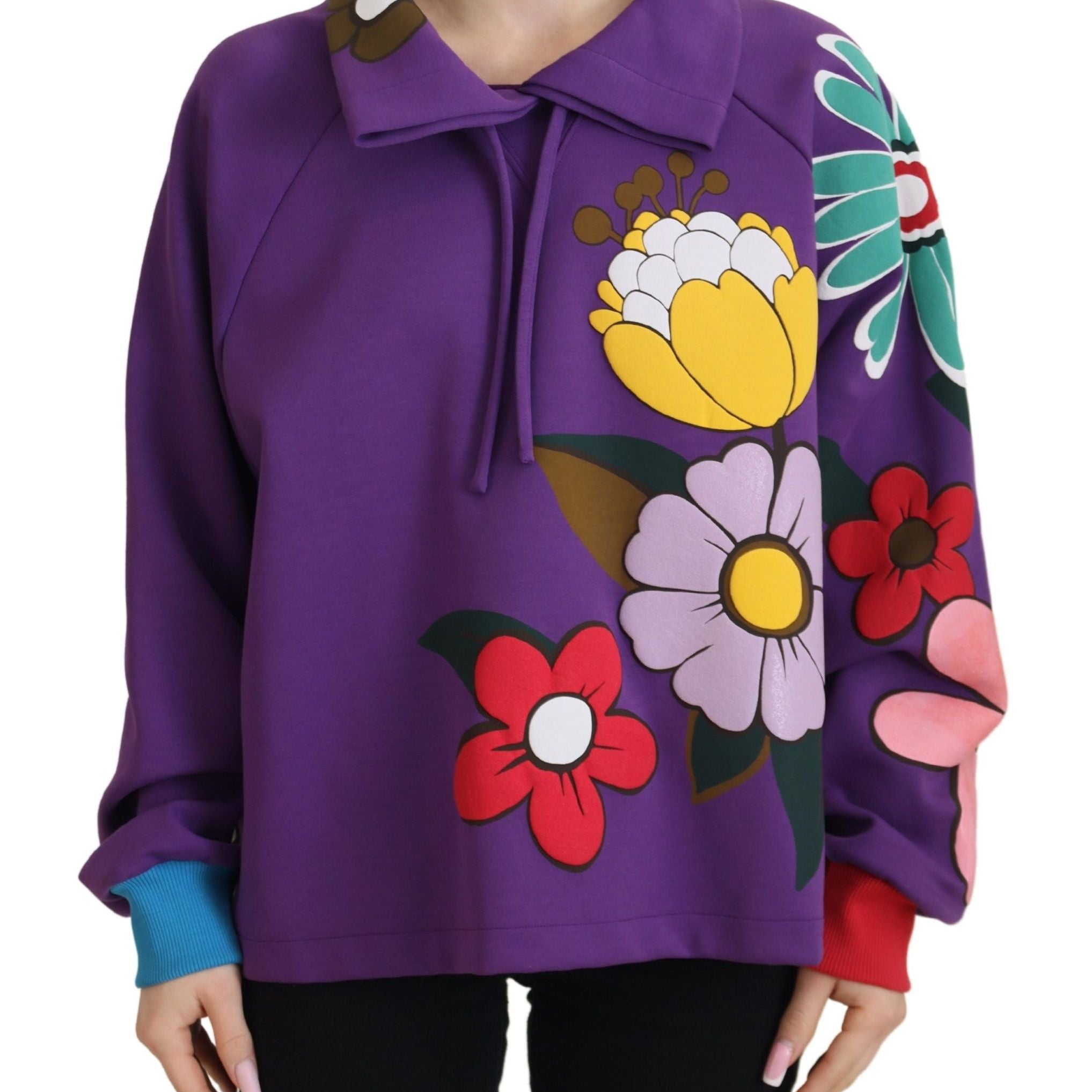 Dolce & Gabbana Purple Floral Print Pullover Cotton Sweater